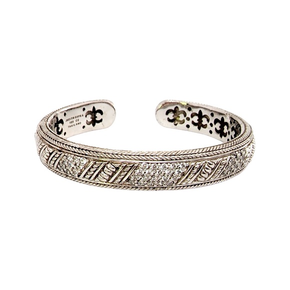 Judith Ripka Sterling Silver CZ Diamonique Hinged Cuff Bracelet (B) #12820 - Picture 1 of 10